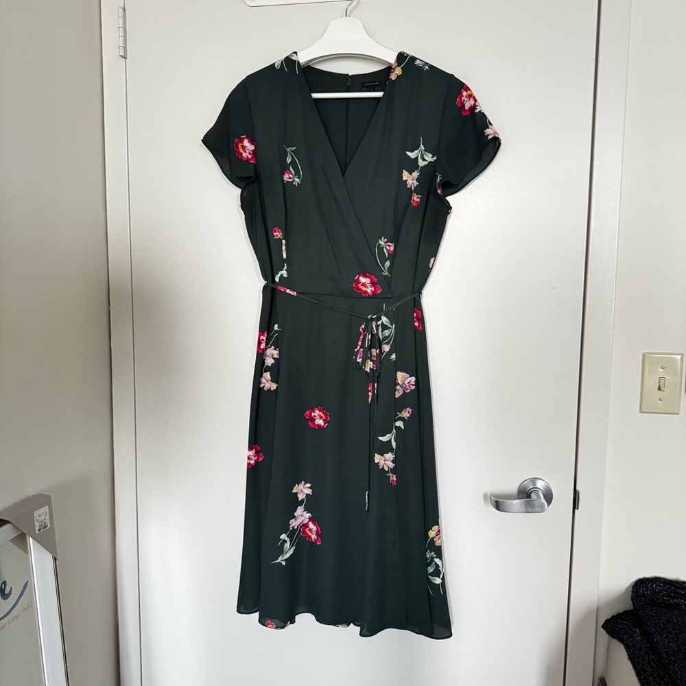 Ann Taylor Dark Green Floral Midi Dress
